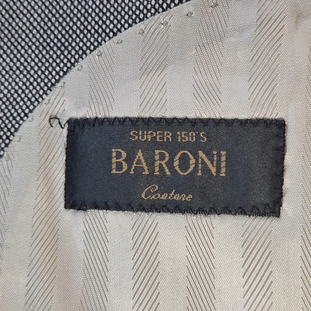 Baroni Suit Mens 48 42x27 Gray Wool Super 150s Double Vent 2 Btn 2 Piece Formal